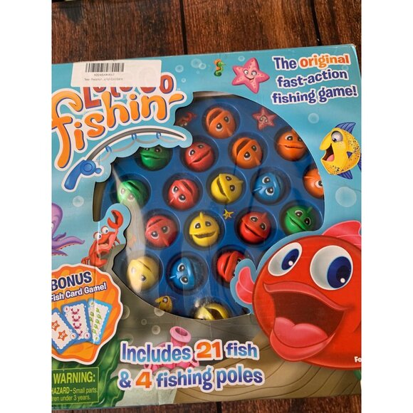 Lets Go Fishin Game With 21 Fish & 4 Poles Fast-Action For Ages 4+ By Pressman - Picture 1 of 2